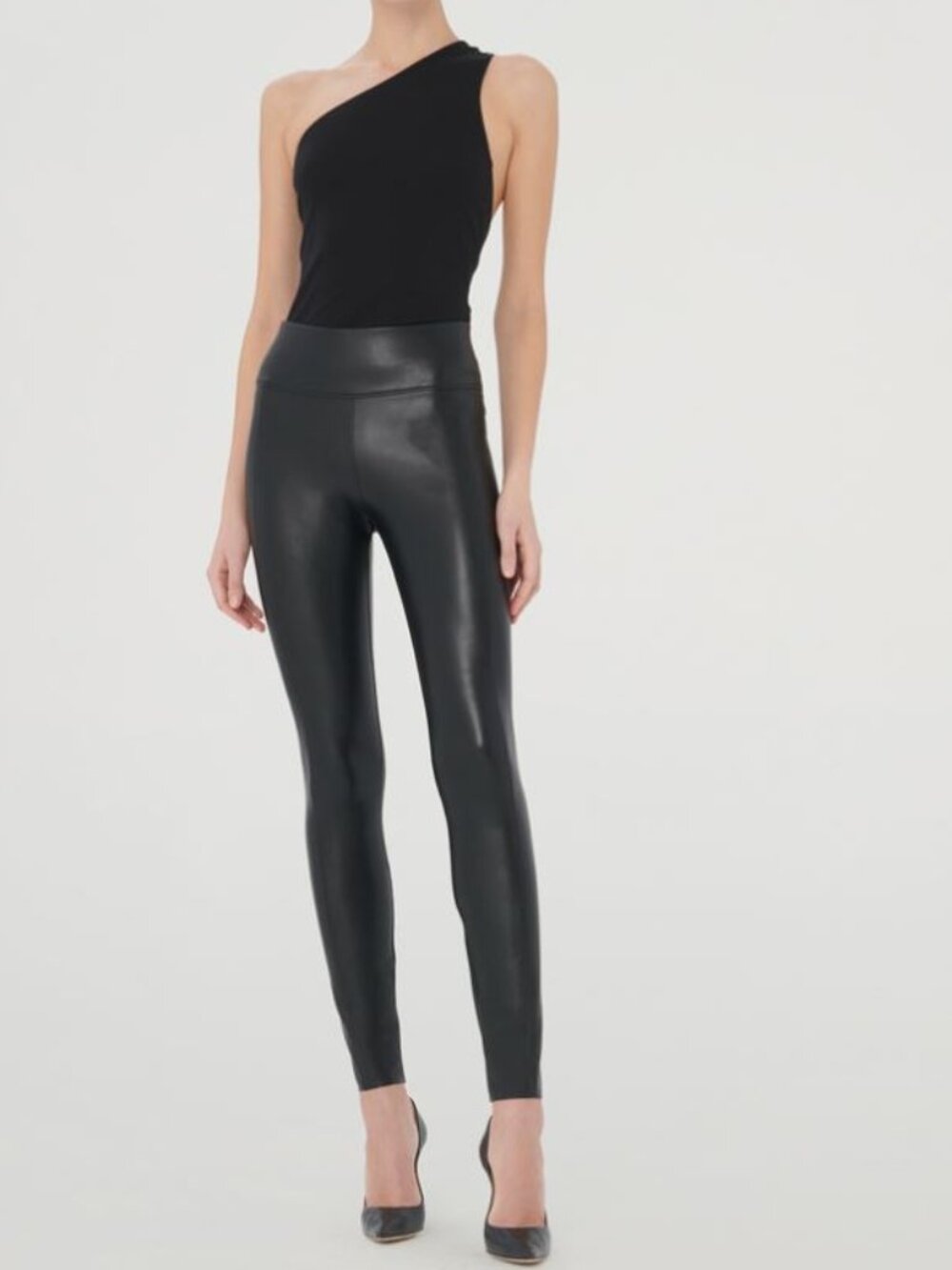 Wolford Edie Forming Leggings Faux Leather Black Sz 8 Rocker Biker